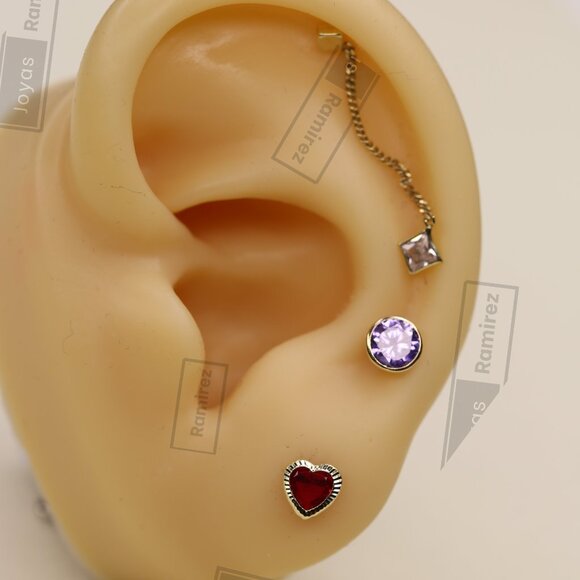 14K Gold Heart Stud Earrings • 5 mm Ruby CZ • July Birthstone Gift. - Picture 6 of 7